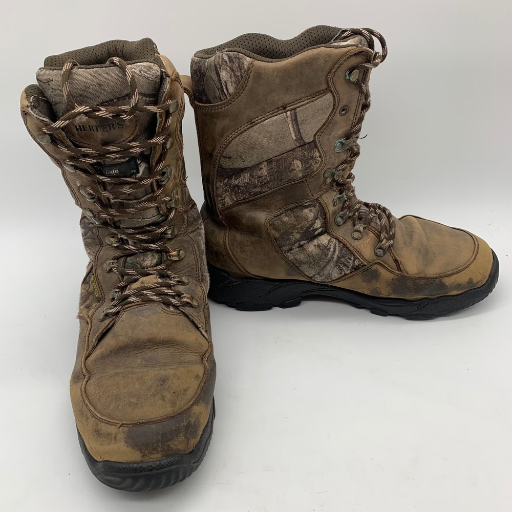 Herter's Hunting Boots Mens 12W Brown Camo Leather Lace Up 819196-898‎